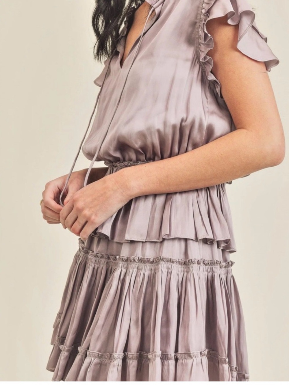 Reset By Jane Dusty Lavender Ruffle Tiered Mini Dress